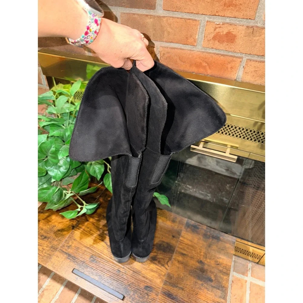 Sporto Felicia Over The Knee Boots Women Black Suede Round Toe Size 9